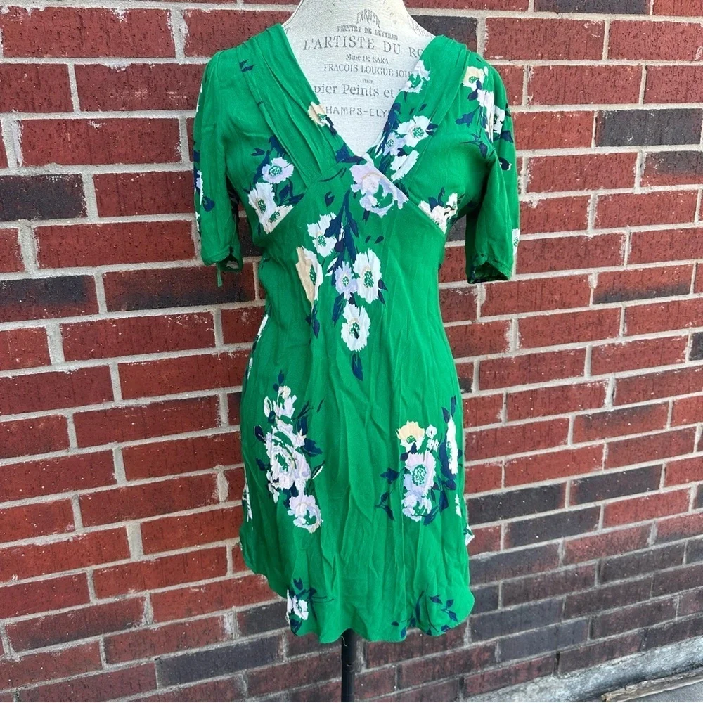 Free People Green Floral Mini Dress   B11